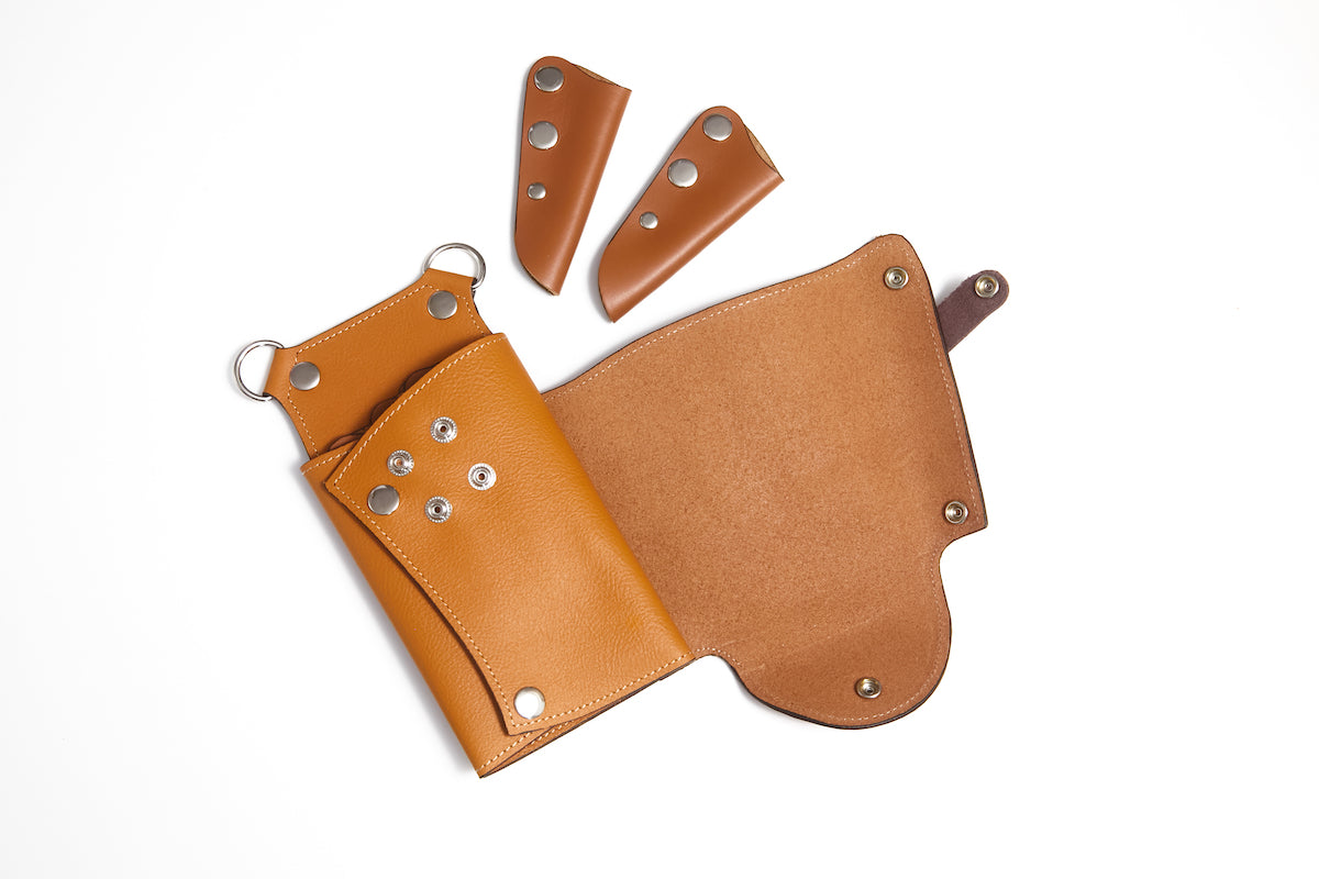 手染めチョコ、ハラコダルメシアンの大容量シザーケース 手染めチョコ、ハラコダルメシアンの大容量シザーケース 手染め